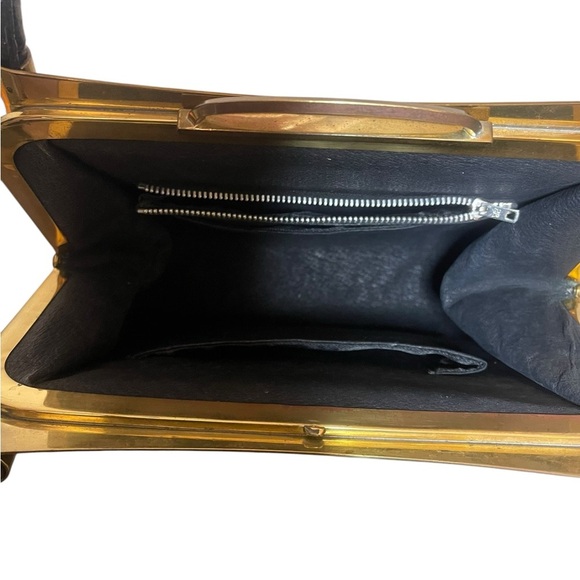 Vintage Structured Croc-Embossed Handbag with Gold tone accents snap closure - Picture 9 of 10